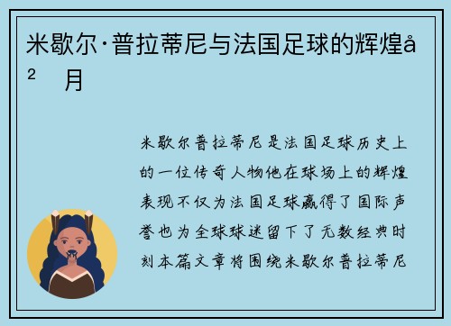 米歇尔·普拉蒂尼与法国足球的辉煌岁月