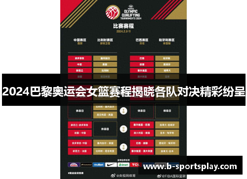 2024巴黎奥运会女篮赛程揭晓各队对决精彩纷呈
